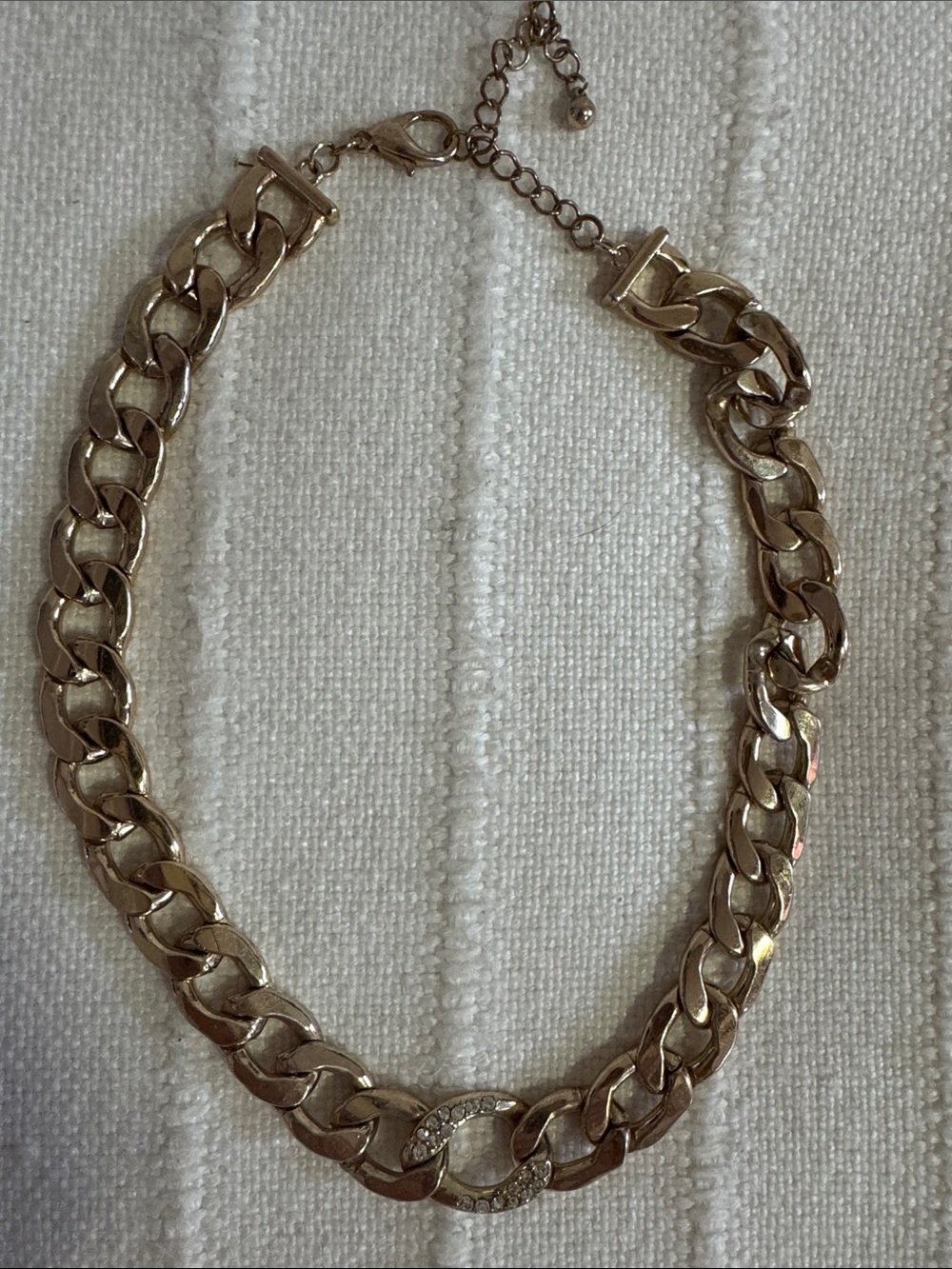 Gold-Tone Chunky Chain Necklace with Pave Circle Accent